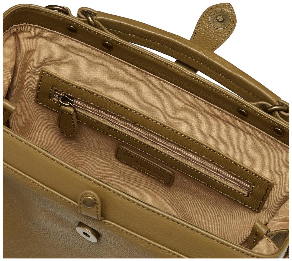 Cowhide Leather Handbag with Mouth Olive [Peeks Peak] Opening, Women's,