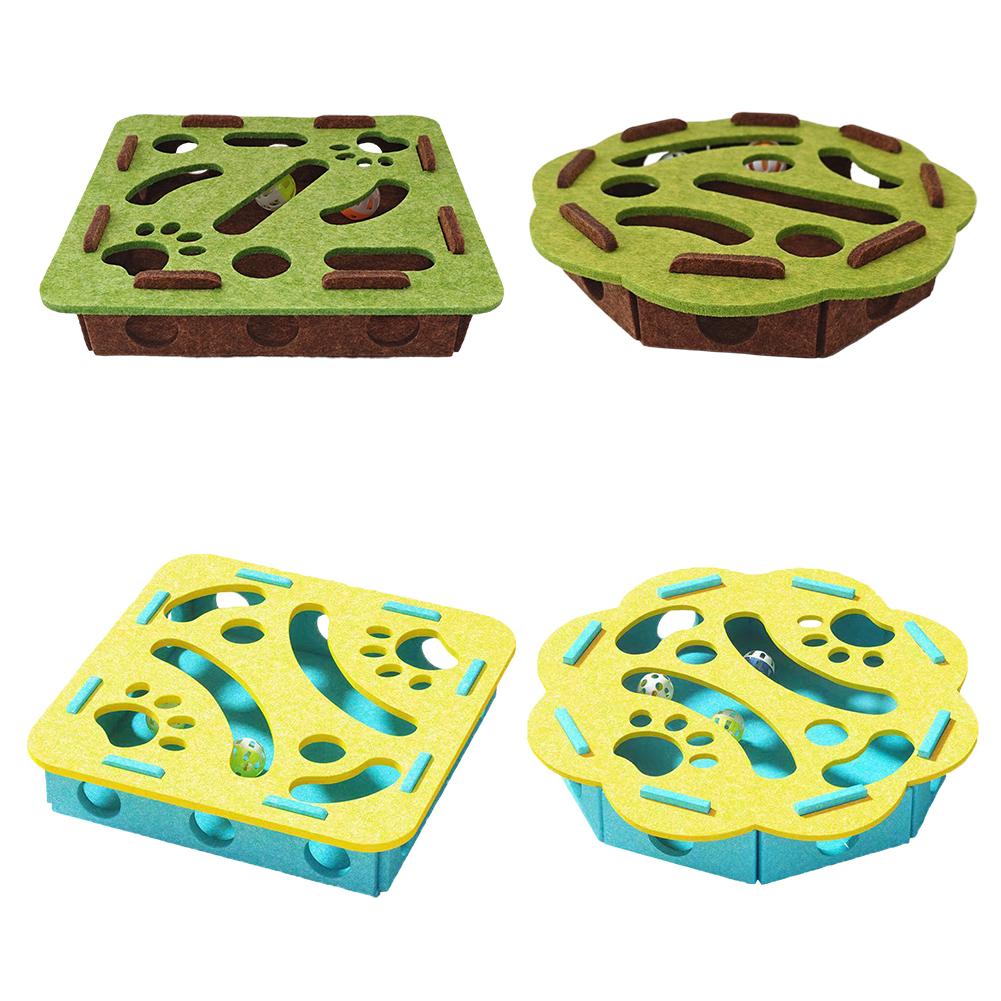 Pet Cat Puzzle Maze Holes Toys Felt Box With Bell Ball Kitten Playing Toys Interactive Funny Combination Set Cat Supplies