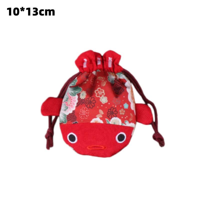 

Cartoon Canvas Flower Drawstring Bag New Year Large Capacity Gold Fish Shape Handbag Coin Purse Wedding Candy Bag