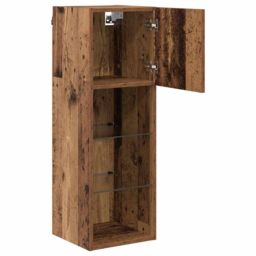 Wall Mounted TV Cabinet with LED Lights Reclaimed Wood Look 30.5 x 30 x 90 cm