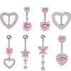 14G Stainless Steel Heart Dangled Belly Button Rings Belly Piercing Nombril for Women Girls Pink Zircon Crystal Sexy Navel Ring