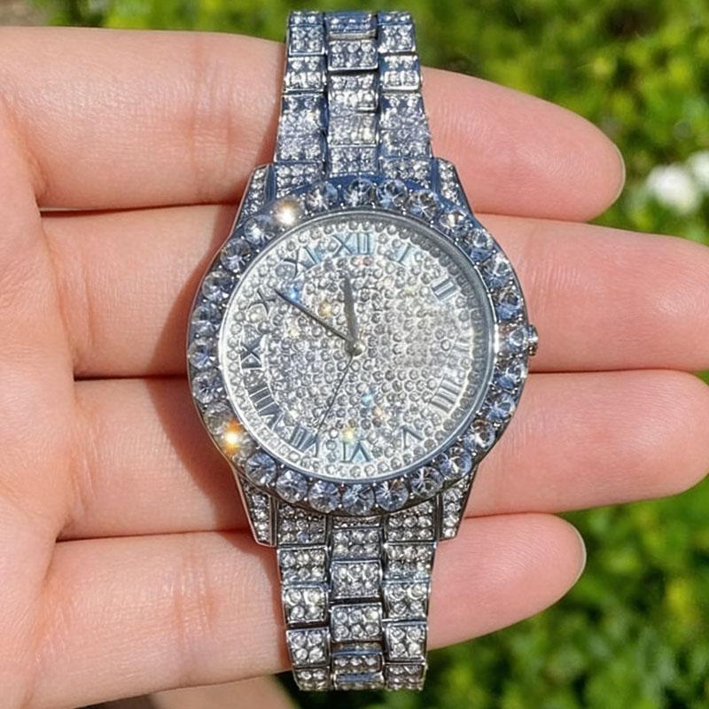 Women Watches Gold Tone Alloy Rhinestone Quartz Watch Stylish Bling Dress Watch Wristwatches for Valentine's Day
