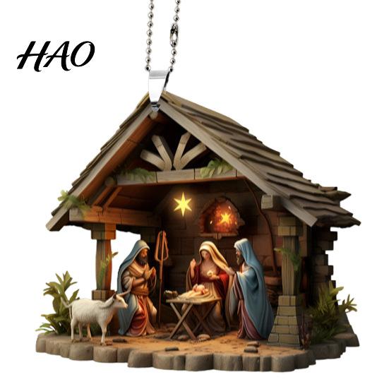 Festive Party Decor Christmas Pendant Ornament Jesus Family Prayer Scene Bright Fine Workmanship Colored Religious Symbol Nativity for Home