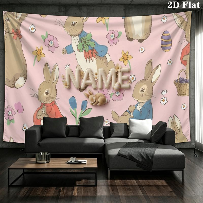 Custom Name,Peter Rabbit Wall tapestry, aesthetic printed fabric blanket, suitable for bedroom, living room, and home decor.