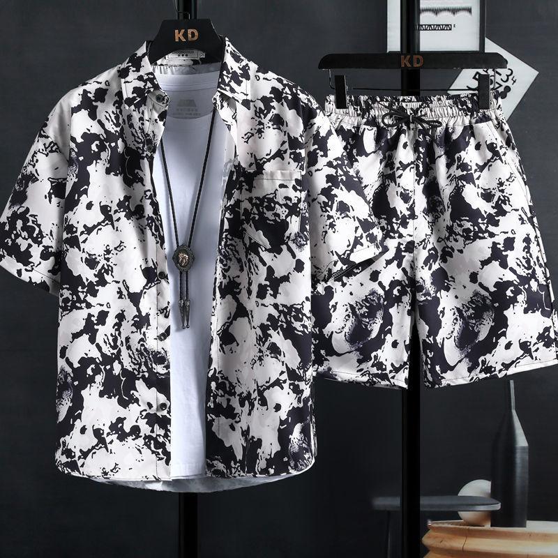Men's Set Summer Beach Vacation Set Short Sleeve Shirt + Shorts 2 Piece Set