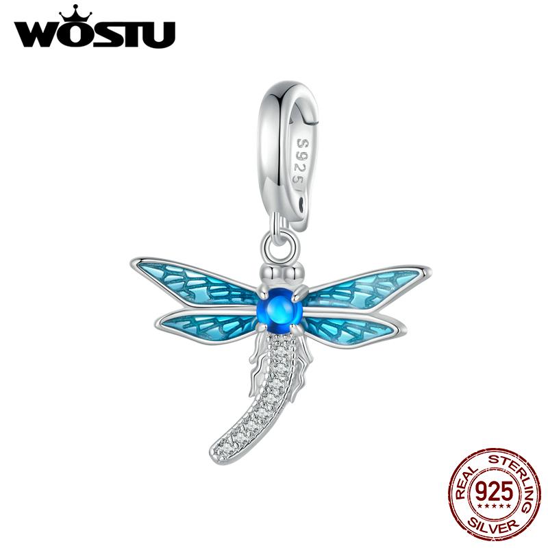 

WOSTU Стерлингового Серебра 925 пробы Стрекоза Ювелирные Изделия Шарм Подвеска Луна и Кошка Бусины для Браслета DIY Ювелирные Изделия A