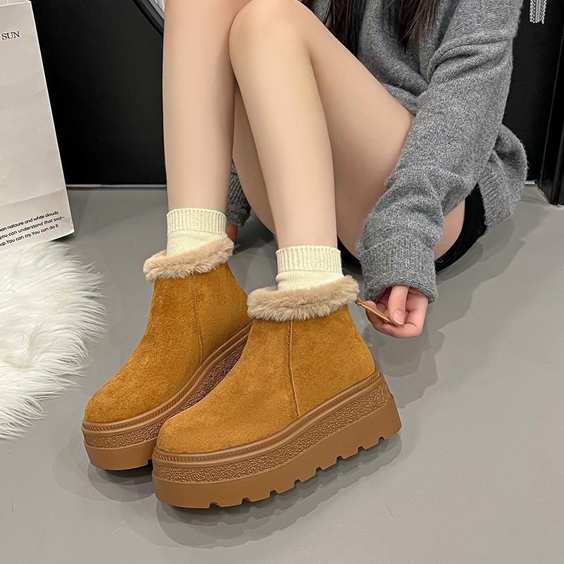 Bottes de neige en peluche à bouche poilue à semelle épaisse pour femme, hiver, légères, chaudes, anti-froid, allongées, en peluche, antidérapantes, résistantes à l'usure, baskets décontractées, bottes en coton