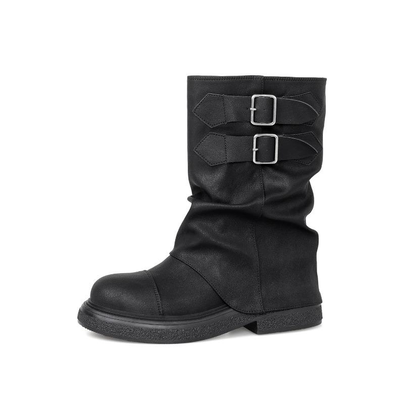 Niche retro buckle thick-soled short Martin boots women's autumn and winter new thin black fashion boots