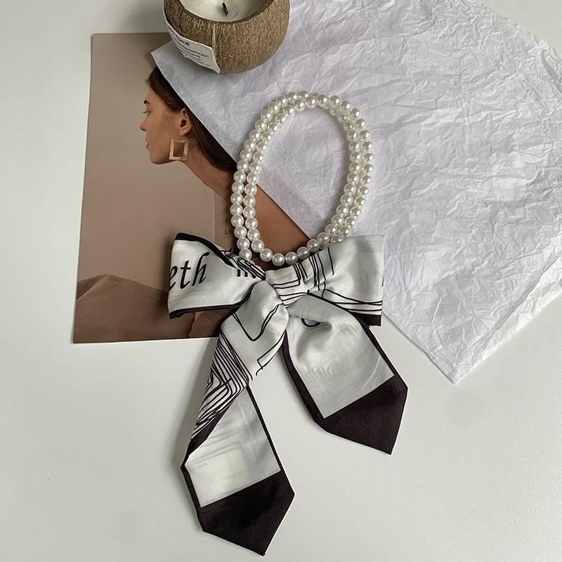 

Pearl necklace new fashion thin strip silk scarf headband thin scarf streamer bag decorative scarf headscarf