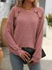 2024 Women's Crew Neck Ribbed Long Sleeve Button T-shirt - Solid Color
