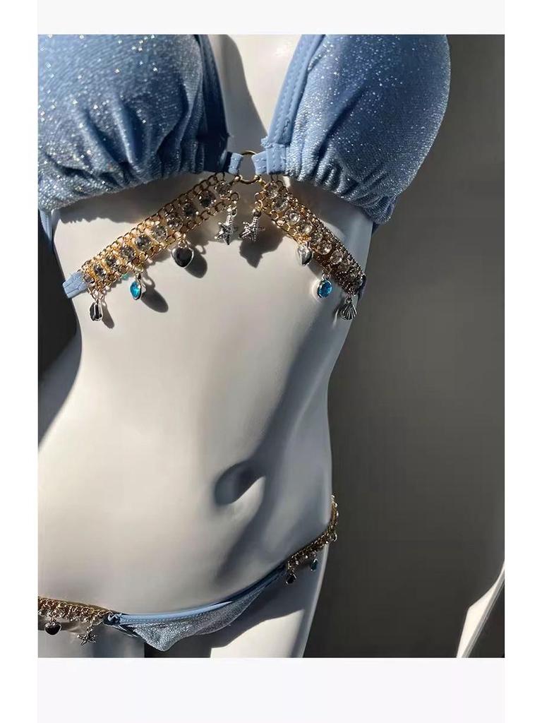 Mermaid Diamond Chain Strappy Triangle Bikini Set – Sexy European American Style for Vacation Swimwear