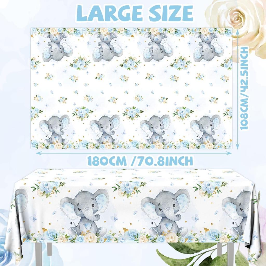 Juweked 3 Pcs Blue Elephant Baby Shower Tablecloth for Boy It's A Boy Baby Shower Tablecloth Gender Reveal Decor, 70.8" x 42.5"