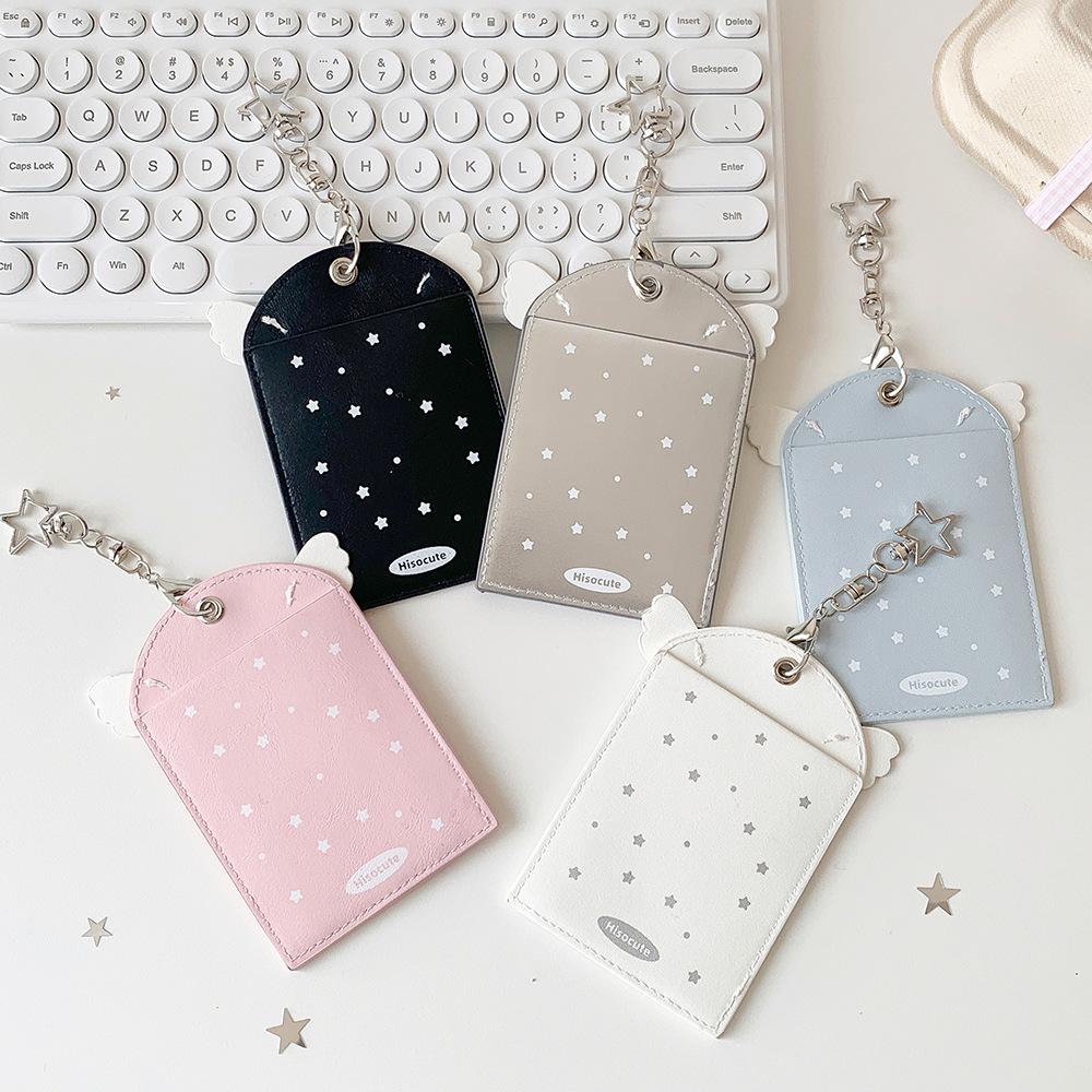INS Sweet Aesthetic Kpop Photocard Holder for Girls Wings Keychain Schoolbag Charm Kawaii Displaying Photo Card Cover Case
