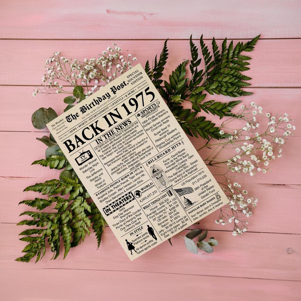 Stuff4 51st Birthday Poster Unframed - Born In 1975 Newspaper - Happy 51 Birthday for Men Women Retro Vintage Gifts Back In 1975, 8x10 Inch Bday