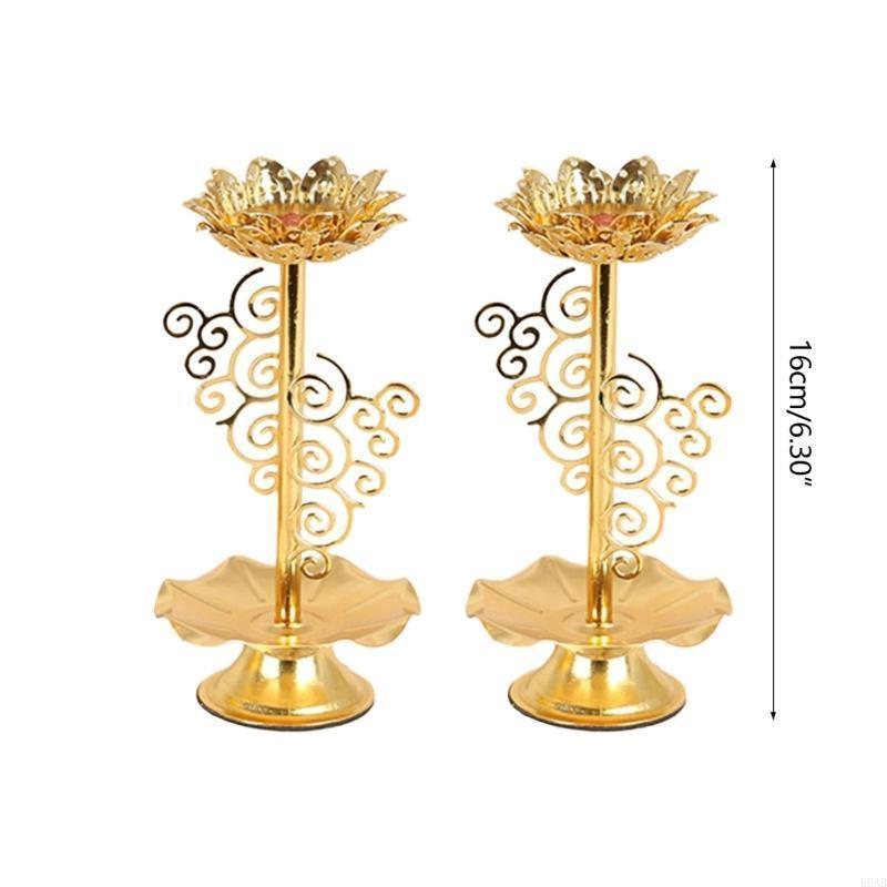 2Pcs Golden Silk Hollow Lotus Candle Holder Ghee Lamp Butter Lamp Holder Candlestick for Buddha Buddhist Temple Home Decor