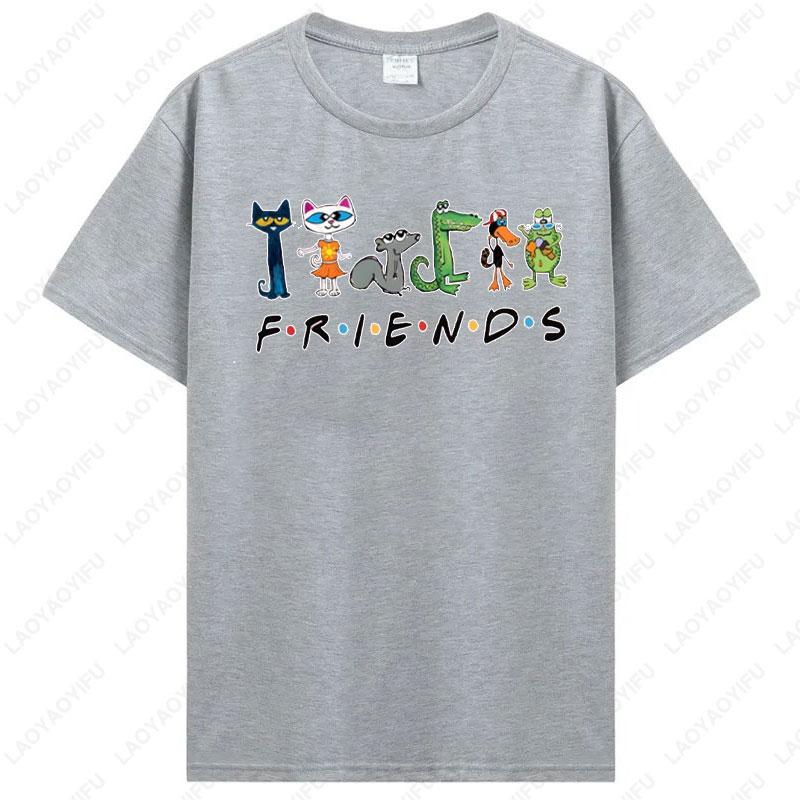 Women Shirt The Pete Cat Friends Children's Book T-Shirt Groovy Cat Sweatshirt Kindergarten Teacher Tees Cotton Tops Ropa Mujer