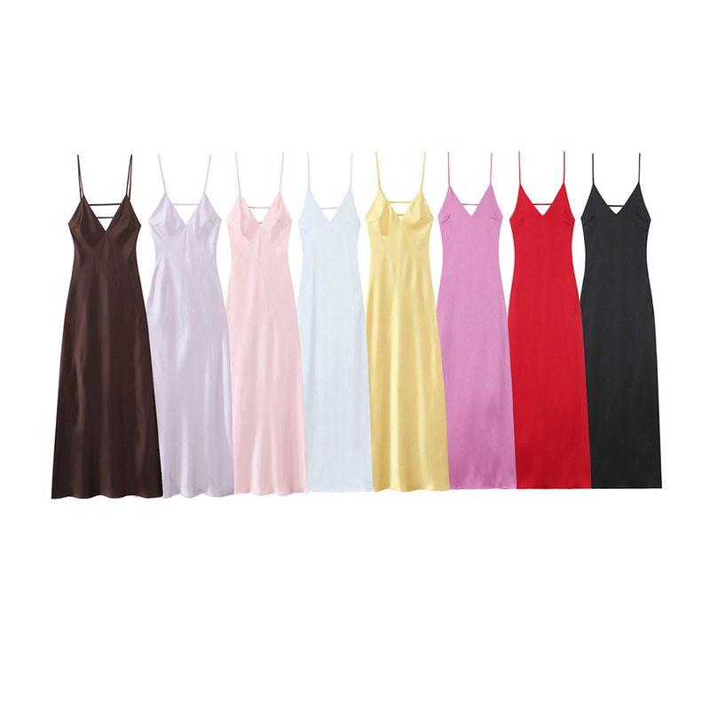 Kaslead New Women Clothes Western Style Silk Satin Texture Sleeveless Midi Dress 2452331 300