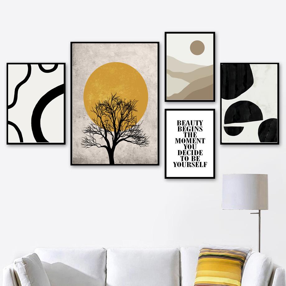Abstract Landscape Wall Art Tree Sun Desert Quotes Nordic Posters and Prints Canvas Painting Wall Pictures for Living Room Decor