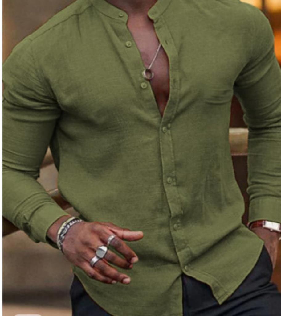 Men's Stand Collar Long Sleeve Shirt, Slim Fit Casual Fashion Top for Daily Wear