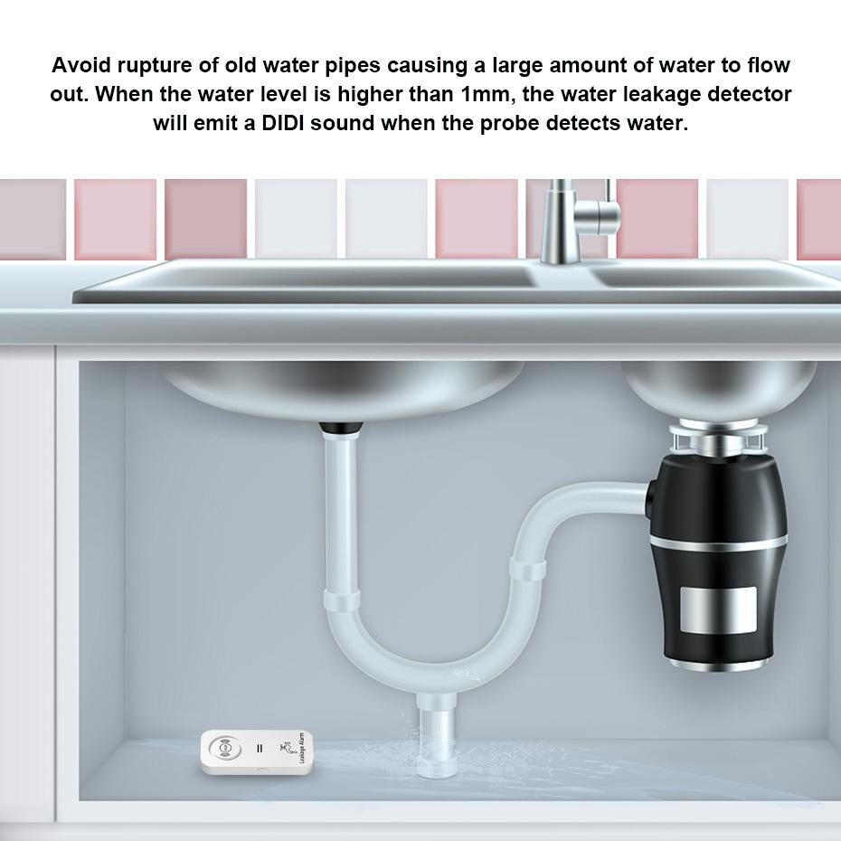 KERUI 433Mhz Leakage Alarm Water Detector Drip Alert with 90db Loud Home Security Overflow Sensor for Kitchen Bathroom