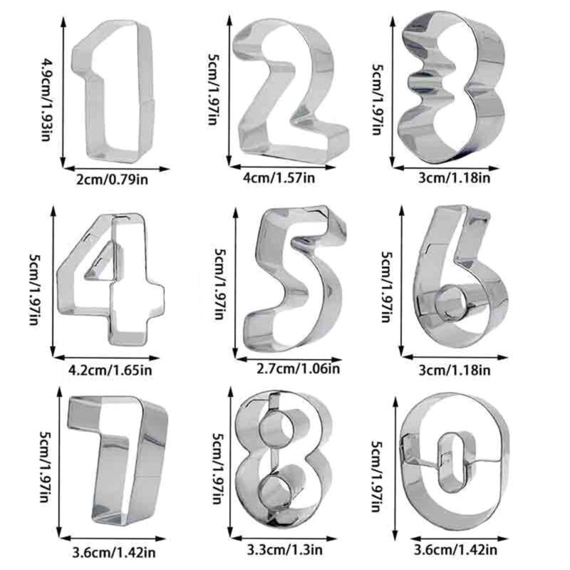 9Pcs Stainless Steel Number Shape Cookie Cutters Set 0-8 Digit Baking Biscuit Molds for Fondant and Cake Decorations, Dessert Tool for Date Treats