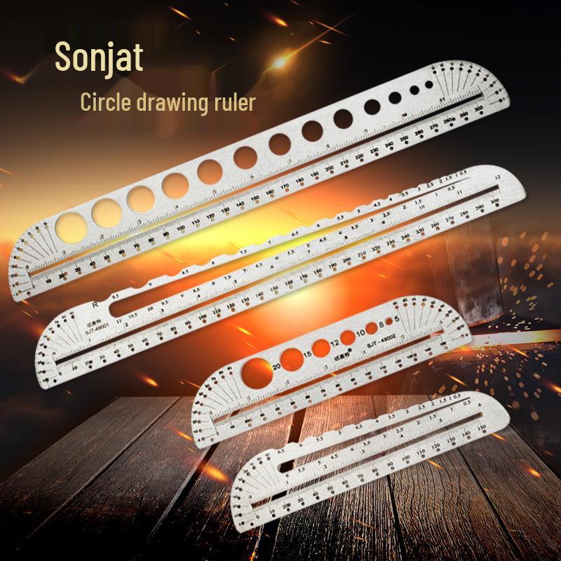 Multifunctional Stainless Steel Drawing Compass, Protractor & Ruler Set Half-diameter Ruler 150mm