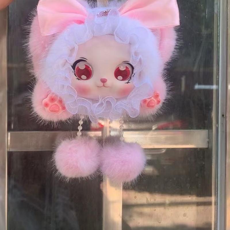 Cute Soft Fluffy Bunny Keychain Vinyl Doll Pendants Perfect Backpack Decoration Stuffed Plush Toy Birthday Gift For Girls Kids