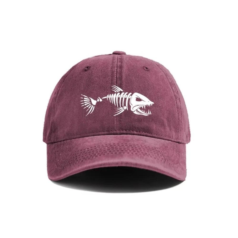 Breathable Peaked Cap Vintage Washed Trucker Hat Fishbone Baseball Cap  Outdoor Fishing вино красного