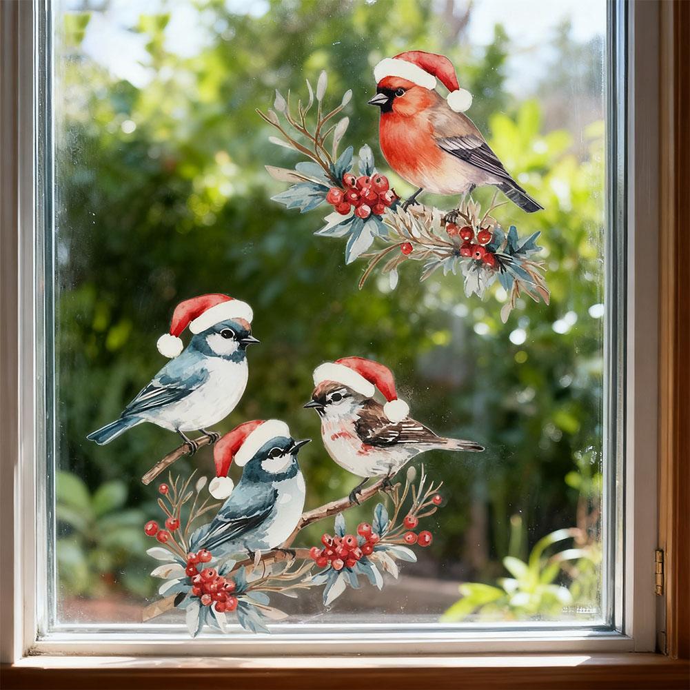 1Set Christmas Bird and Tree Branch Window Static Stickers Waterproof Suitable for Home Kitchen Office Festive Christmas Decors