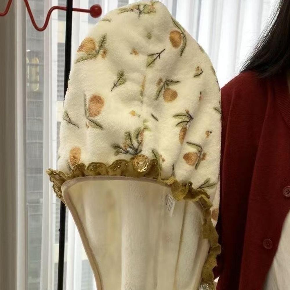 Durable Thickened Lace Dry Hair Cap Absorbent Soft Shower Cap Portable Coral Velvet Dry Hair Towel Home