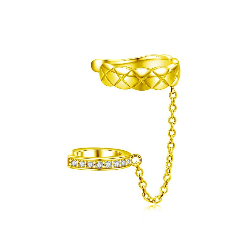 Rhombus Row Drill Ear Clips Without Ear Piercings, Personalized Xiaoxiangfeng Earrings, Long Chain Integrated Zircon Ear Bone Clips
