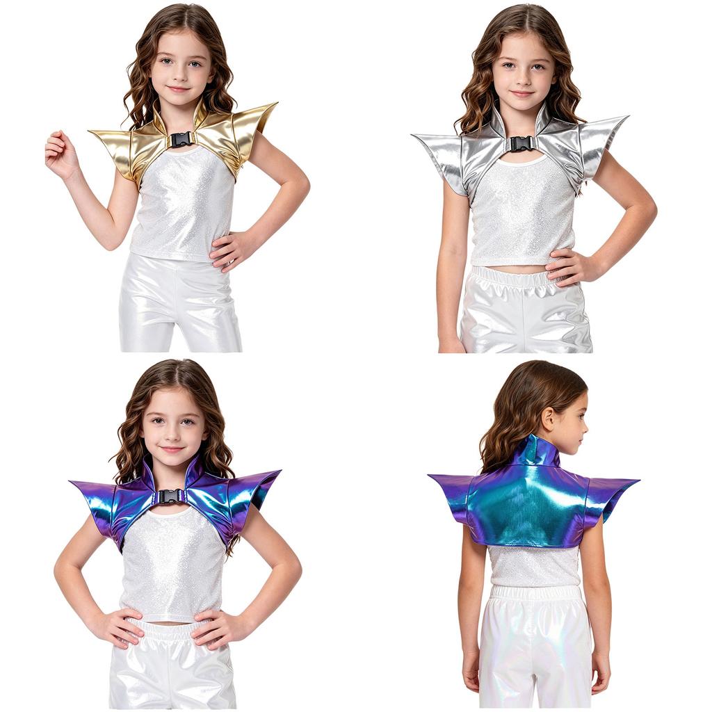 Boléro Armure de Danse Métallique pour Filles Steampunk Gothique Épaulette Colletée Pauldron pour Fête Thème Halloween Spectacle sur Scène