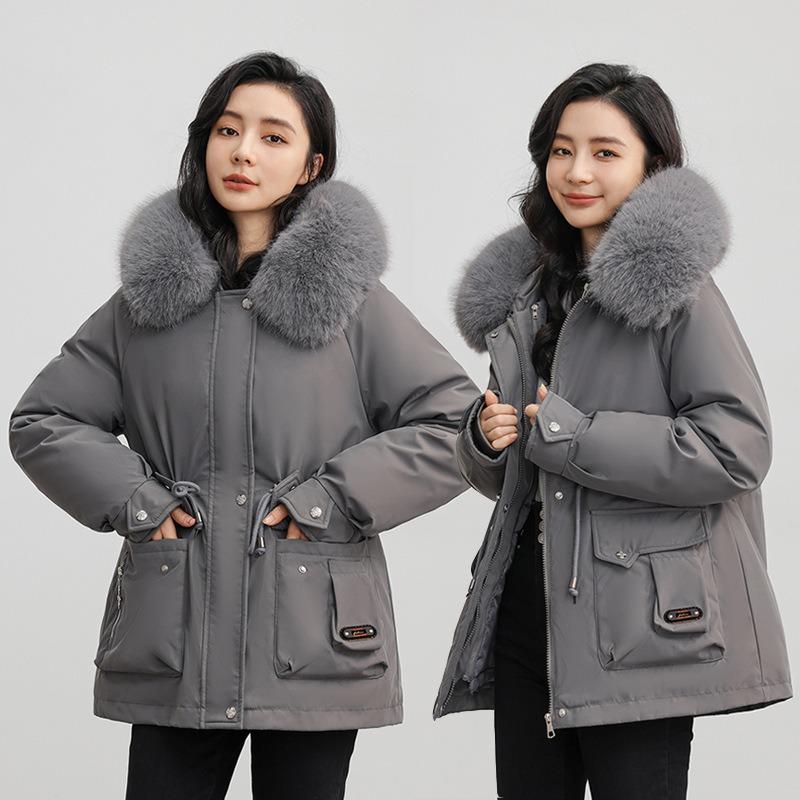 Removable fleece thickened pie overcome coat women's short winter new big fur collar down cotton clothes women's clothing