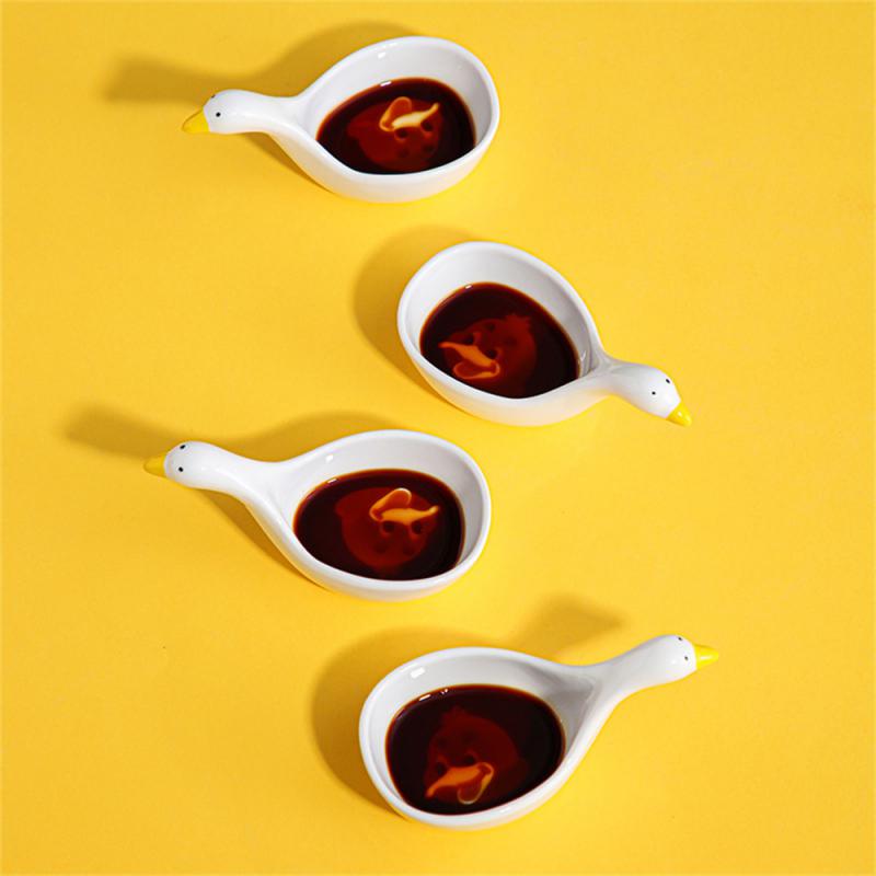 Student Dish Cartoon Household Flavor 11x5.5x5.5cm High Quality Household Tools Soy Sauce Dish Swan Embossed White Ceramic