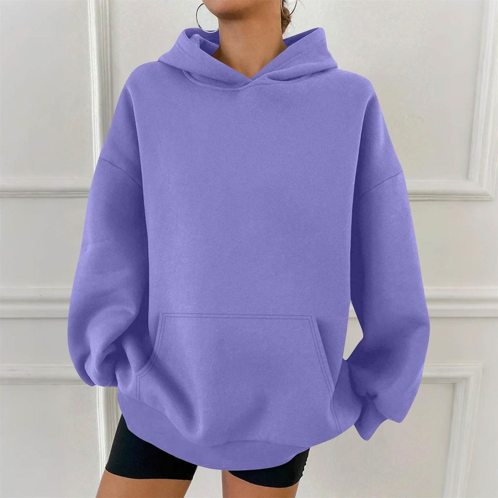 Women's Fashion Casual Solid Color Pocket Long Sleeve Hoodie
