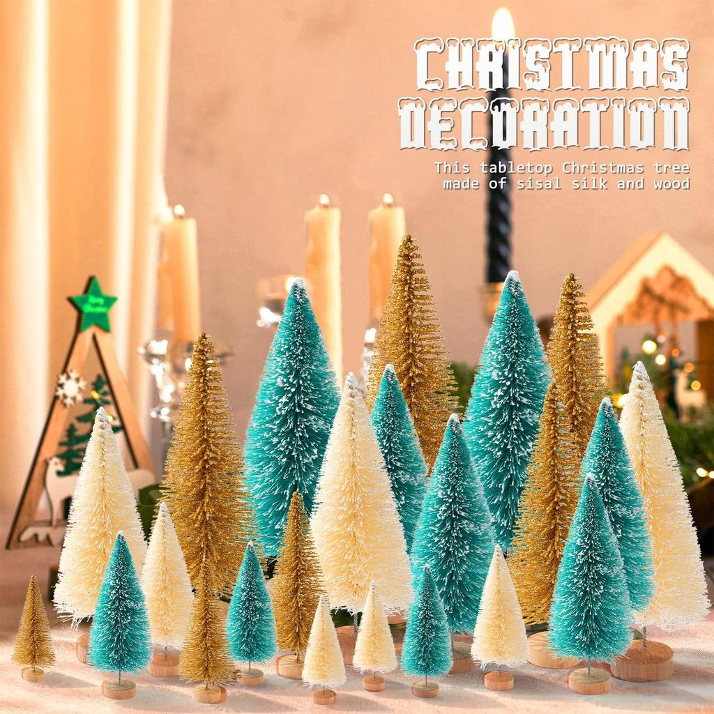 S/M/L Mini Christmas Tree Tabletop Ornaments with Wood Base DIY Crafts Artificial Sisal Pine Xmas Tree Party Decor Wholesale