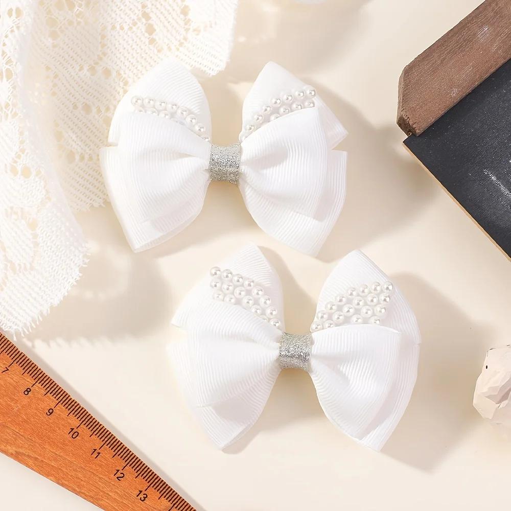 RAINBOW BOWS 2Pcs Retro Wine Red Bowknot Pearl Boutique Hair Clips Girls Ribbon Delicate Barrette Palace Princess Style Headwear