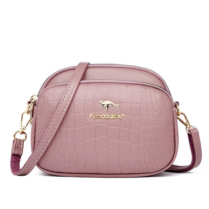Women's bag fashionable multi-layer embossed large-capacity mobile phone bag trendy women's oblique span bag soft leather small bag