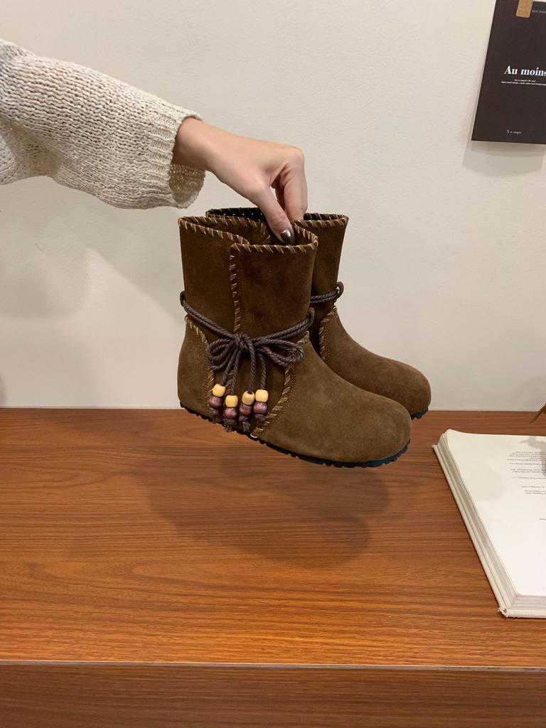 2025 European Tassel Strap Martin Boots Women's Boots Short Boots Flat Western Cowboy Boots Single Boots Women's Shoes