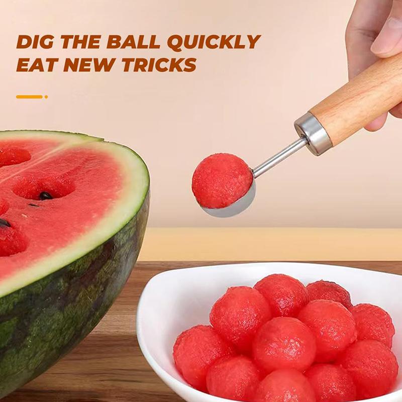 Stainless Steel Watermelon Cutter And Fruit Slicer Tool - 3-In-1 Melon Baller Fruit Carving Knife & Scooper For Home Kitchen