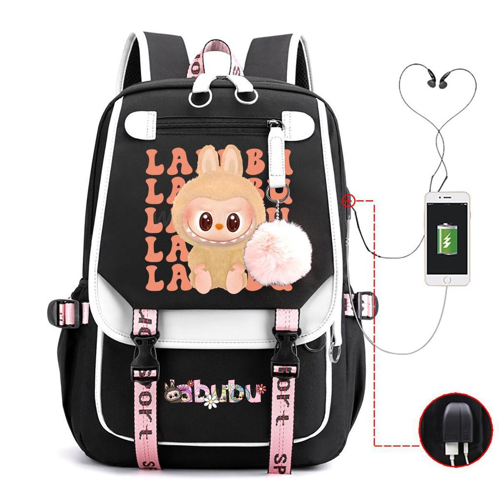 Cute LABUBU cartoon printed backpack for junior high school students with large capacity ins wind school bag