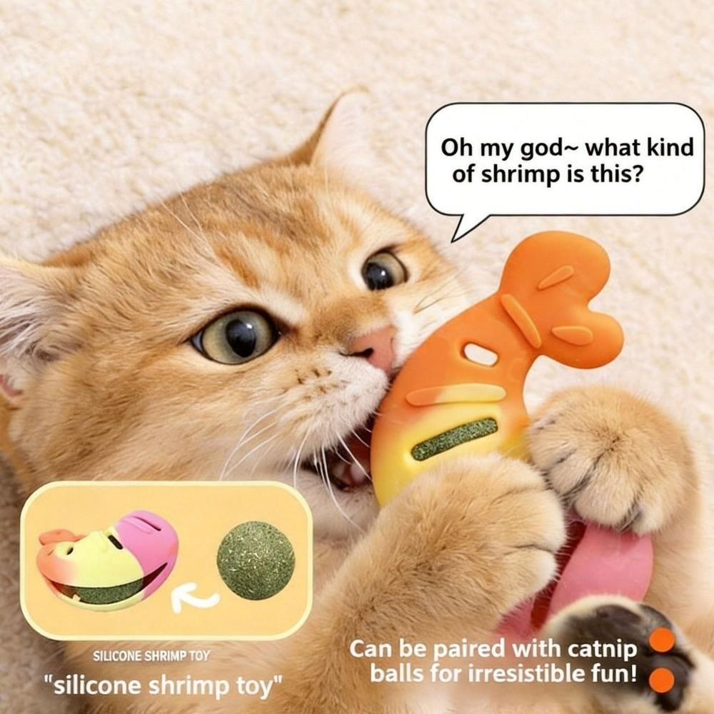 Treat Dispenser Silicone Shrimp Cat Toy Teeth Grinding Interactive Cat Toy Cat Chew Toy Pet Toy