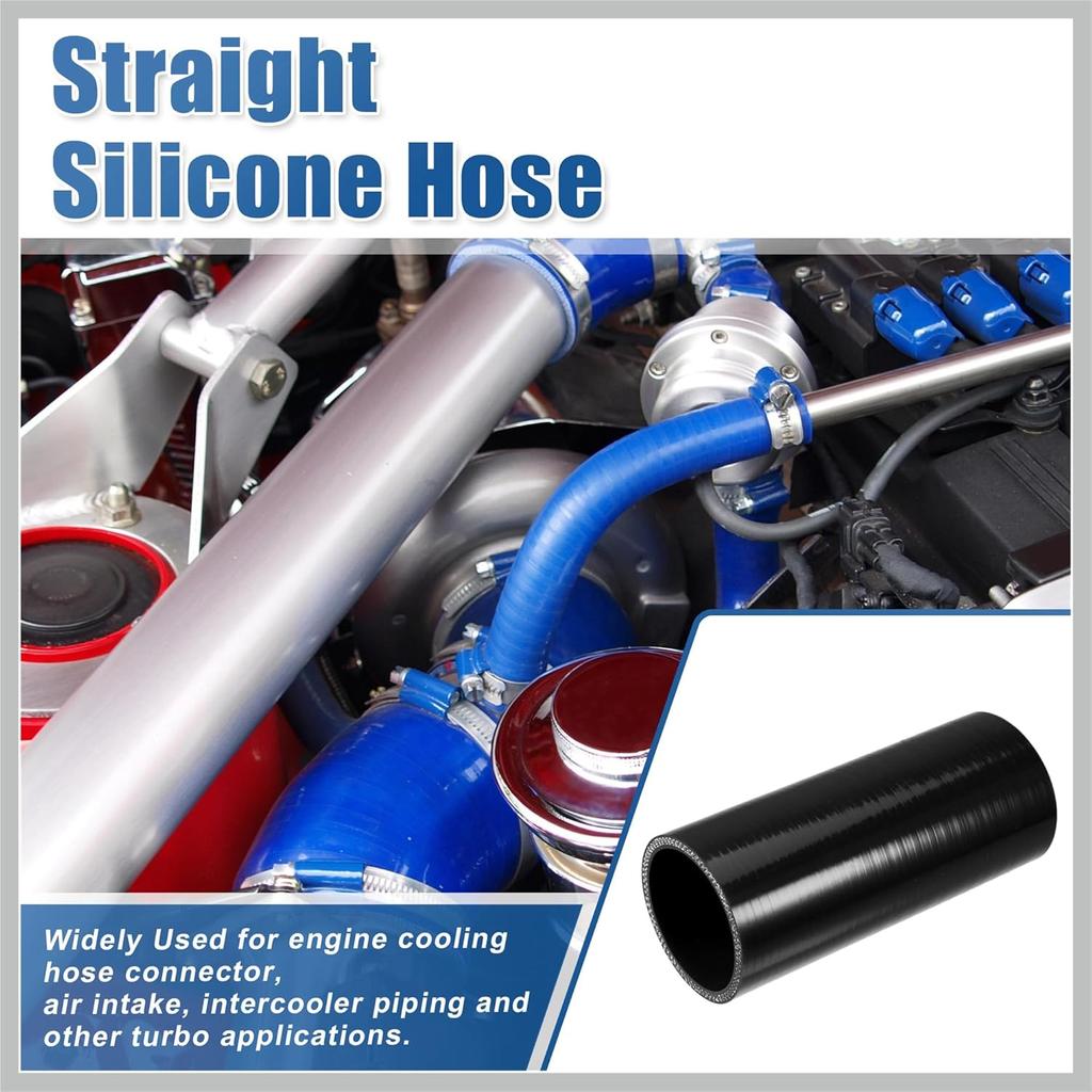 2.25" ID 6" Length 4-Ply Reinforced High Temp Straight Coupler Silicone Reducer Hose Black for Car Intercooler Intake Piping Replacement Car Parts