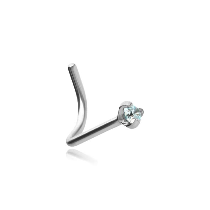Premium Zirconia Titanium Nose Ring Silver With Light Blue Cubic Zirconia - Tn-018 1.0/6.5/2
