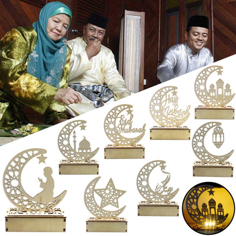 Buy Eid Mubarak Ramadan DIY Wooden LED Decorative Light Moon Mosque ...