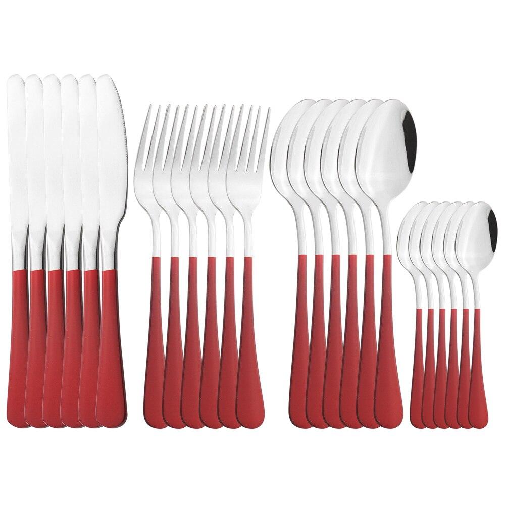6Set/24Pcs White Gold Dinnerware Cutlery Set Stainless Steel Silverware Knives Forks Coffee Spoon Flatware Kitchen Tableware Set