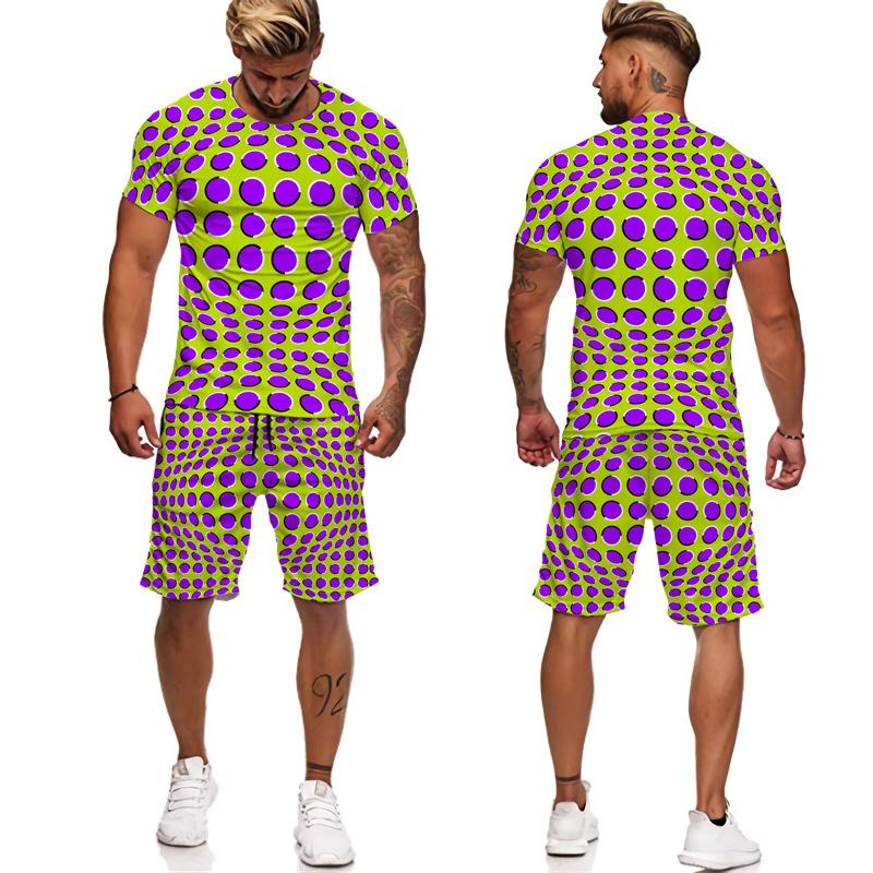 Chándales con estampado abstracto para hombre, camisetas/pantalones cortos/conjuntos con estampado geométrico 3D, ropa informal estilo Hip Hop, trajes de 2 piezas Harajuku para parejas