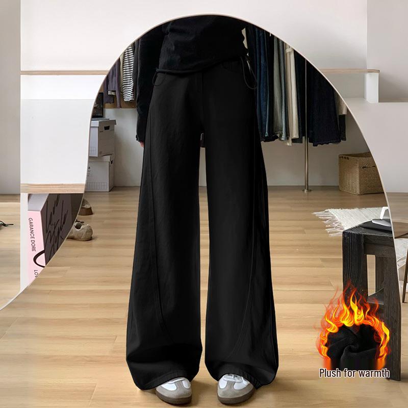 

2025 Maternity Plus Velvet Winter Drawstring Wide-Leg Straight Pants - Simple, Casual, Loose Fit 2XL чорний
