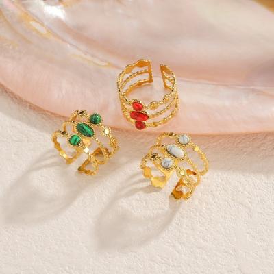 Classic Stainless Steel Ring Gold Stone Ring Fashion Hollowed Out Ring  for Men Women