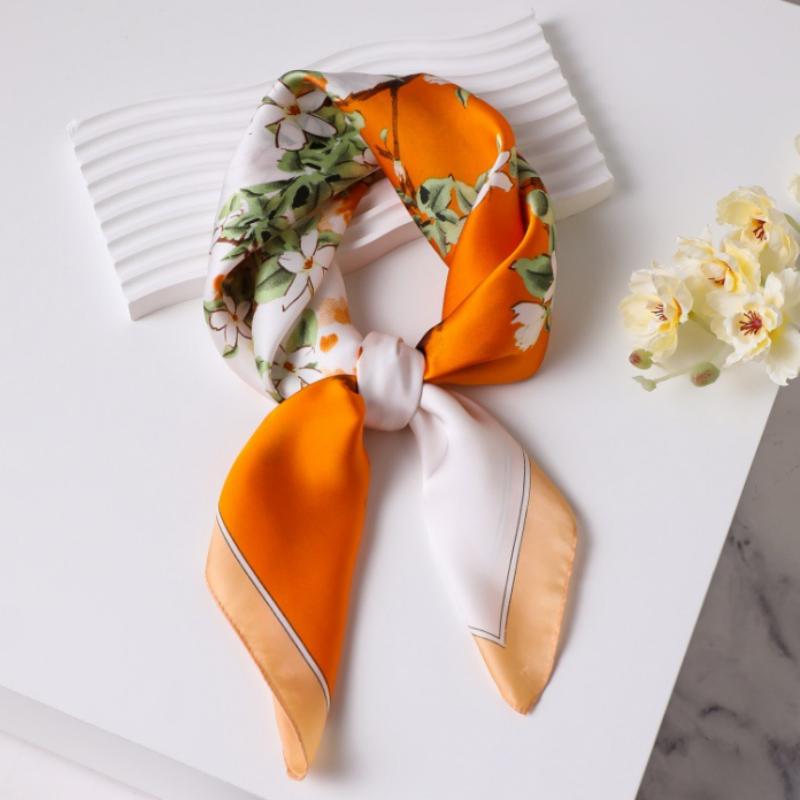 Luxury Printed Silk Scarf Women Simulated Silk Elegant Blue Versatile Headwear Bag Accessories Clothing Fashion Square Scarf